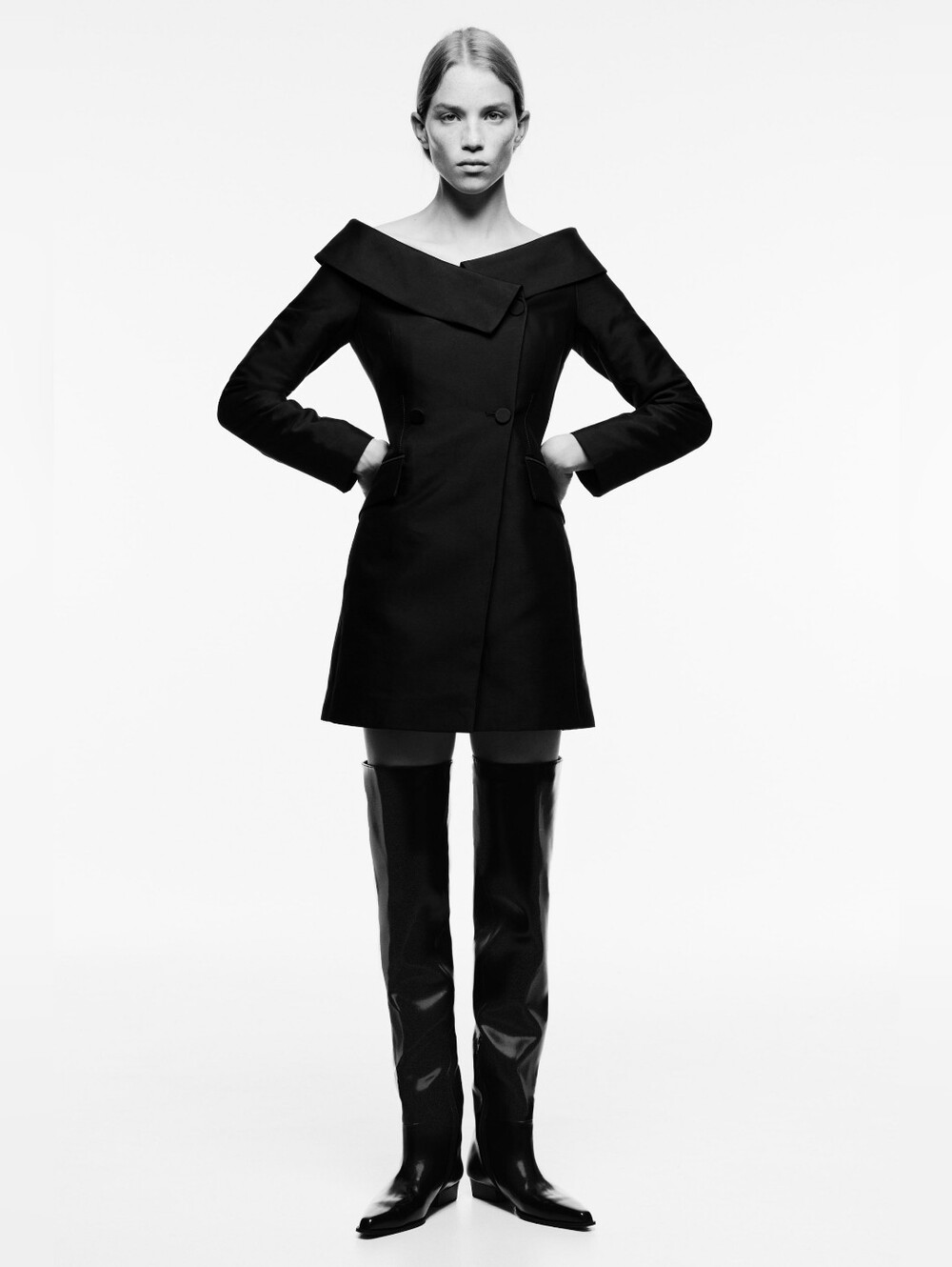 NWT H & M Off-Shoulder Black Coat Dress